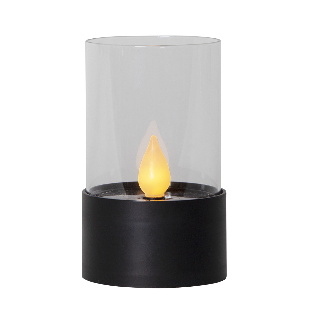 LED Solar Windlicht - warmweiße Flamme - H: 14cm - D: 8,5cm - Dämmerungssensor