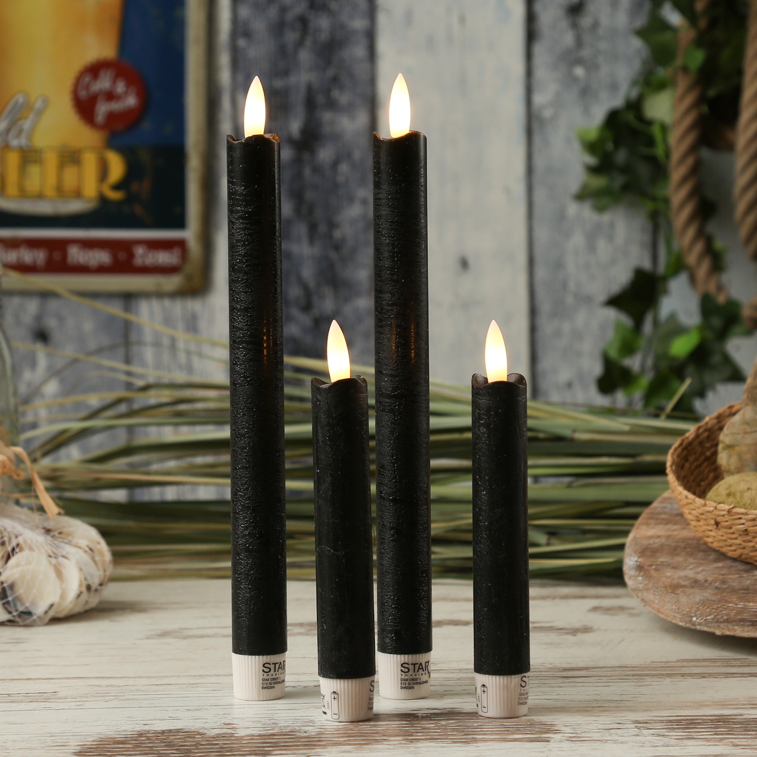 LED Stabkerzen Flamme - Echtwachs - flackernde warmweisse LED - H- 15cm - Timer - schwarz - 2er Set LED Stabkerzen Flamme - Echtwachs - flackernde warmweisse LED - H- 15cm - Timer - schwarz - 2er Set