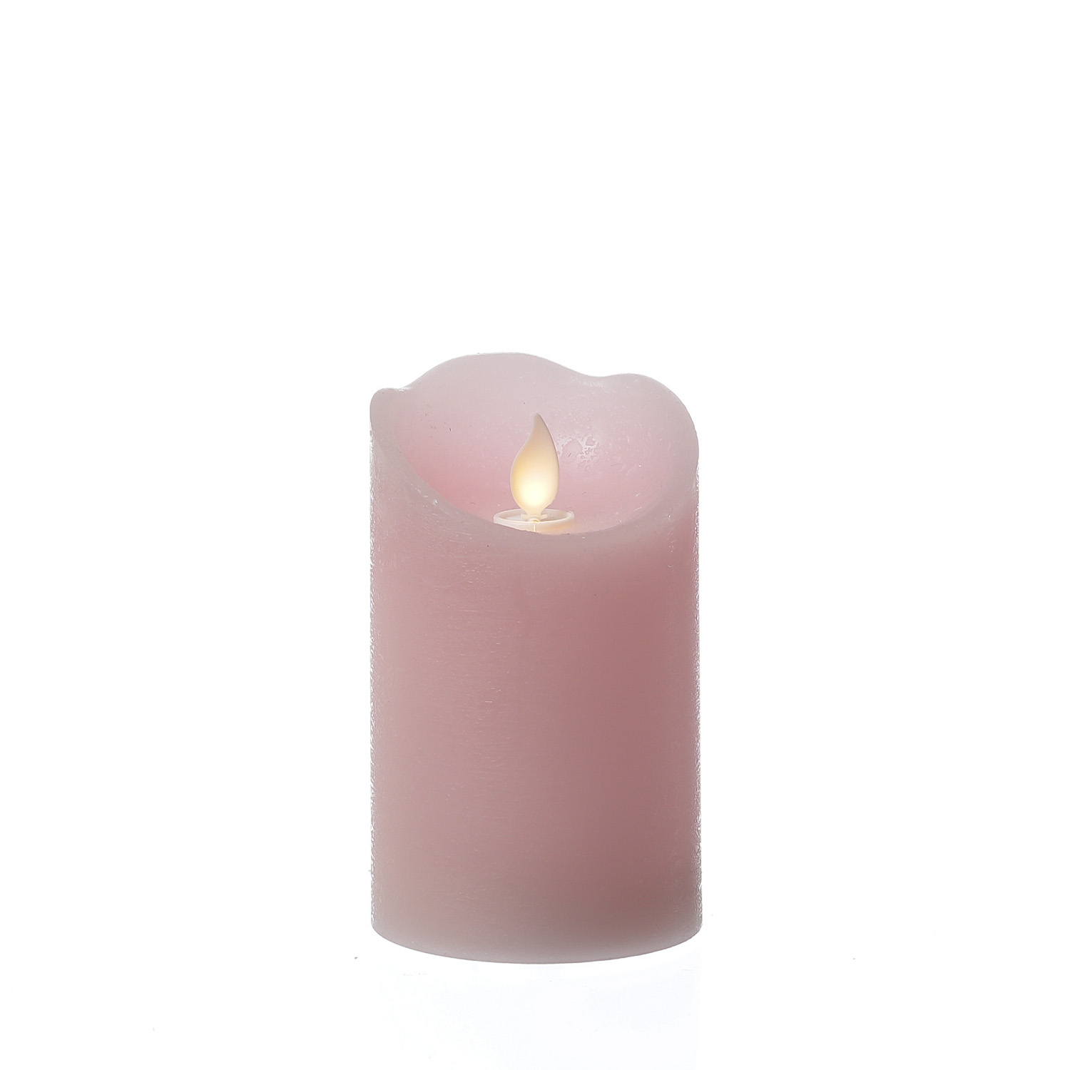 LED Kerze mit beweglicher Flamme - Rustik-Optik - Echtwachs - Timer - H: 12,5cm - D: 7,5cm - rosa