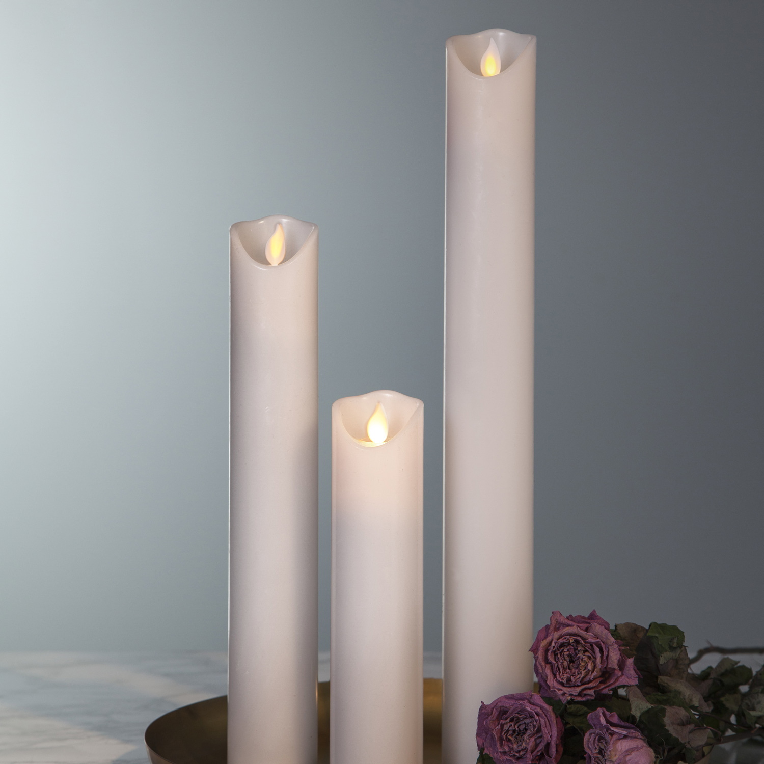 LED Stumpenkerze - Taufkerze - Echtwachs - mechanische Flamme - H: 40cm, D: 5cm - Timer - weiß