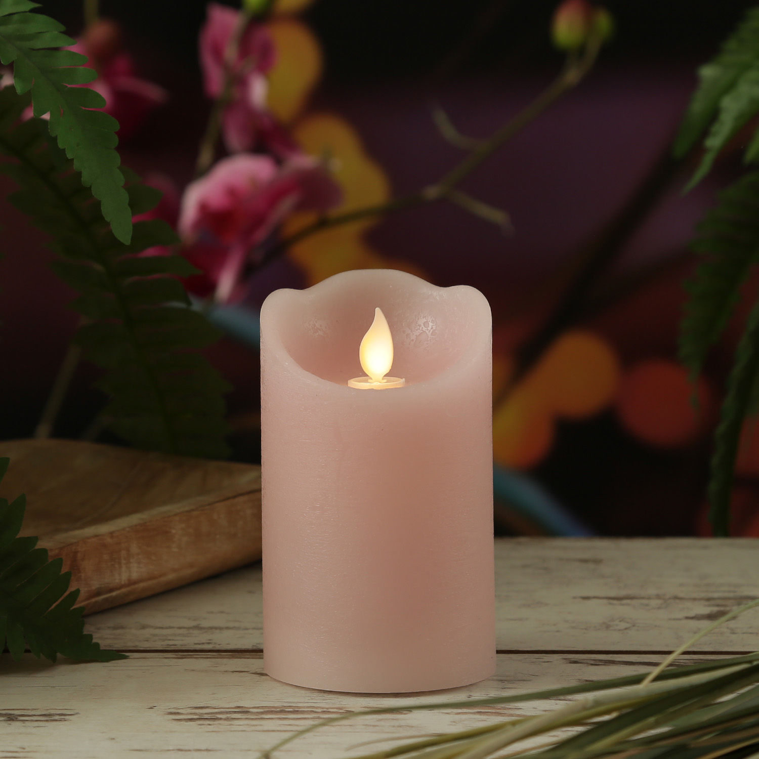 LED Kerze mit beweglicher Flamme - Rustik-Optik - Echtwachs - Timer - H: 12,5cm - D: 7,5cm - rosa LED Kerze mit beweglicher Flamme - Rustik-Optik - Echtwachs - Timer - H: 12,5cm - D: 7,5cm - rosa