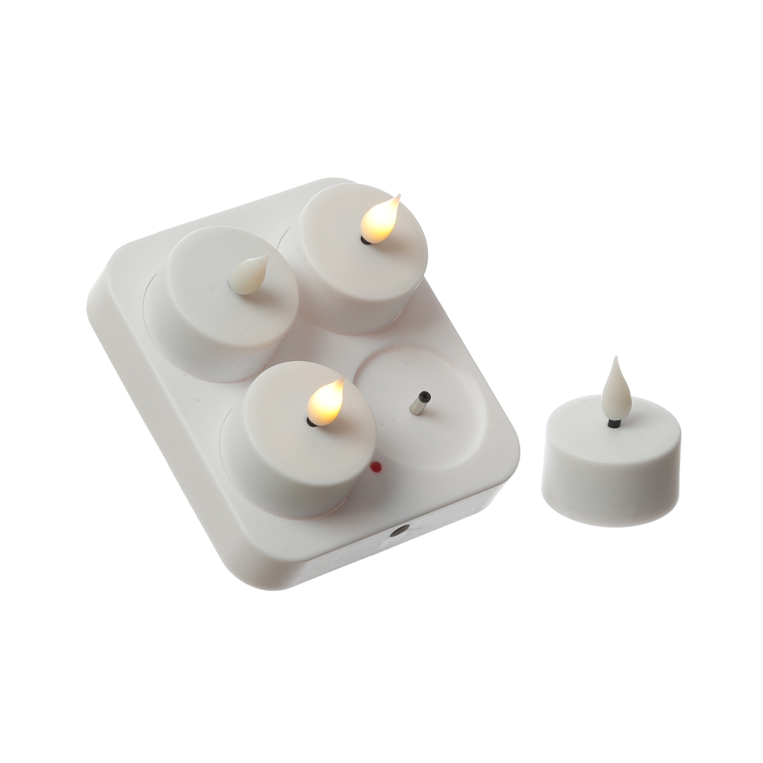 LED Teelichter - 4 wiederaufladbare LED Teelichter mit Ladestation - D: 4cm - flackernd