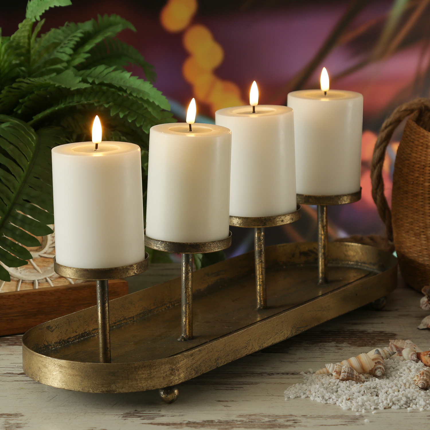 Kerzenhalter Advent - Kerzenständer - Teelichthalter - Eisen - L: 48cm - 4 Kerzenhalterungen - gold Kerzenhalter Advent - Kerzenständer - Teelichthalter - Eisen - L: 48cm - 4 Kerzenhalterungen - gold