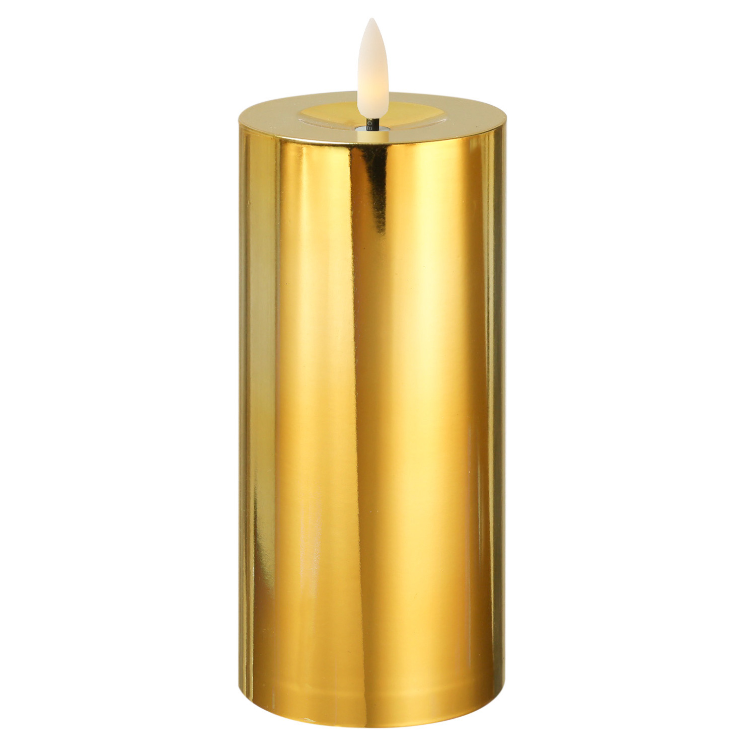 LED Kerze - Kunststoff - 3D Flamme - Timer - H: 17,5cm - D: 7,5cm - gold glänzend