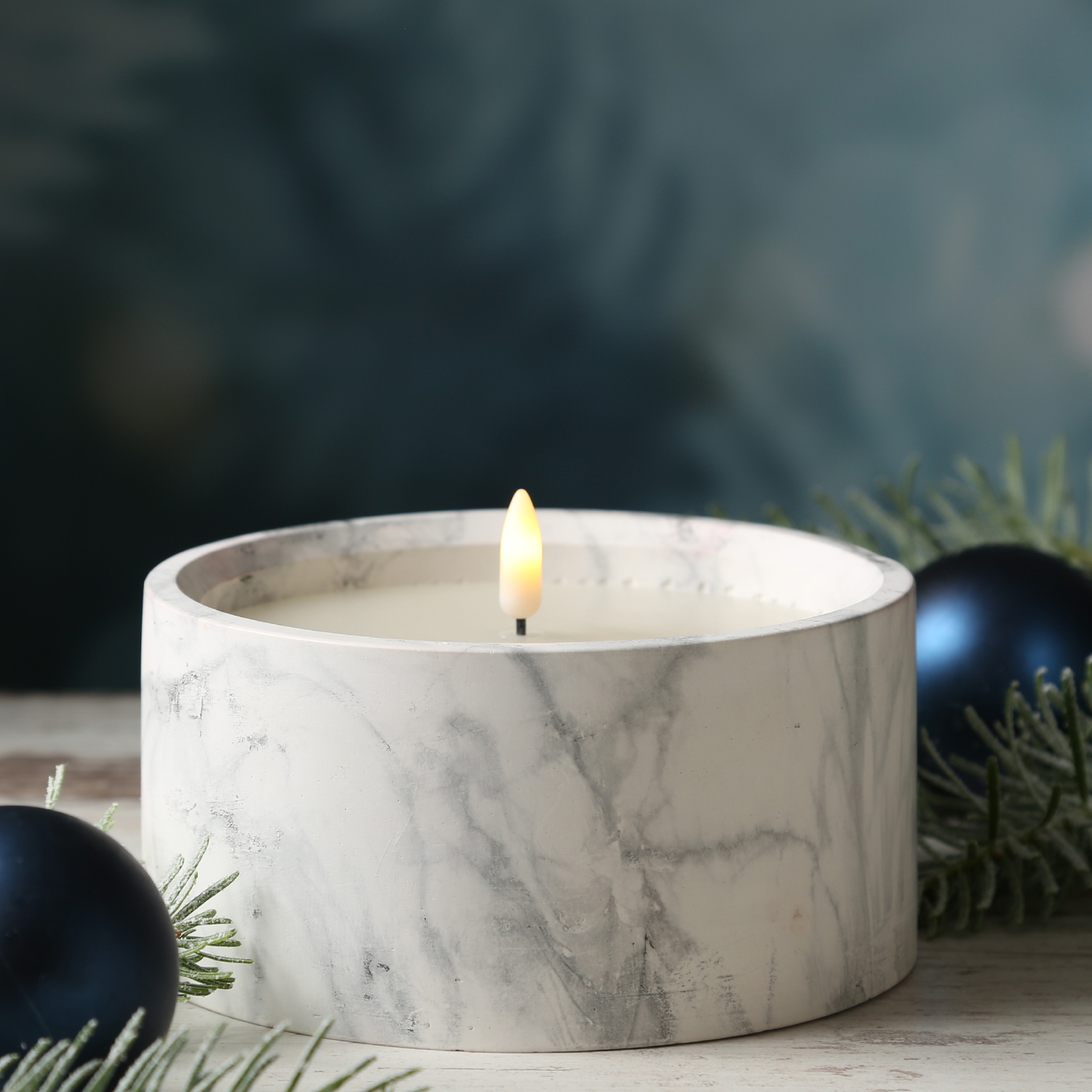 XL LED Kerze Flamme - Marmoroptik - Zement/Wachs - natürliche 3D Flamme - Timer - D: 15cm - grau XL LED Kerze Flamme - Marmoroptik - Zement/Wachs - natürliche 3D Flamme - Timer - D: 15cm - grau