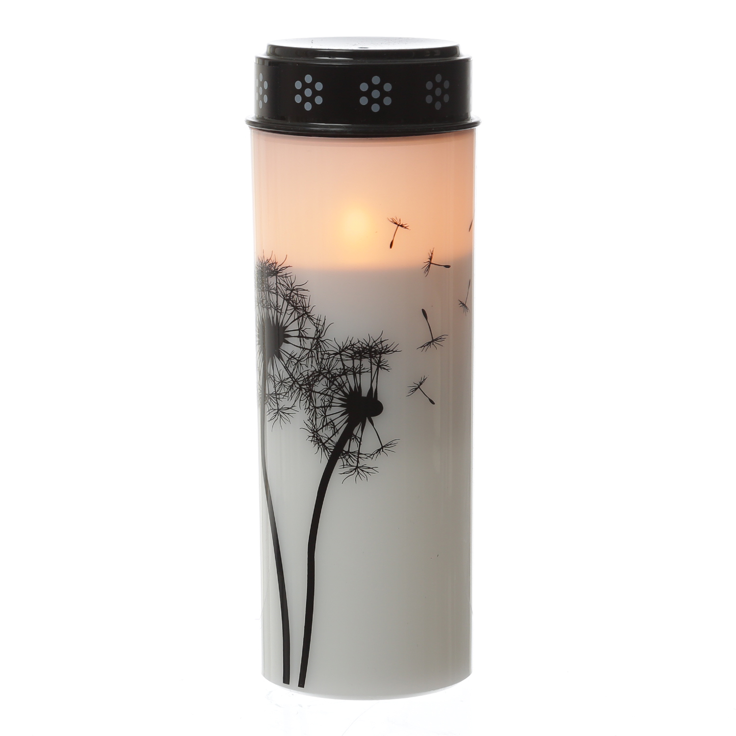 LED Grablicht/Grabkerze Pusteblume - bis 2500 Stunden - H: 21cm, D: 7cm - Timer - weiß/schwarz LED Grablicht/Grabkerze Pusteblume - bis 2500 Stunden - H: 21cm, D: 7cm - Timer - weiß/schwarz