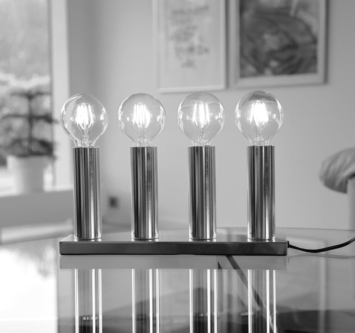 LED Tischleuchte - Standleuchte "Glans" - 4x E27 Fassung - H: 17cm, L: 36,5cm - messing