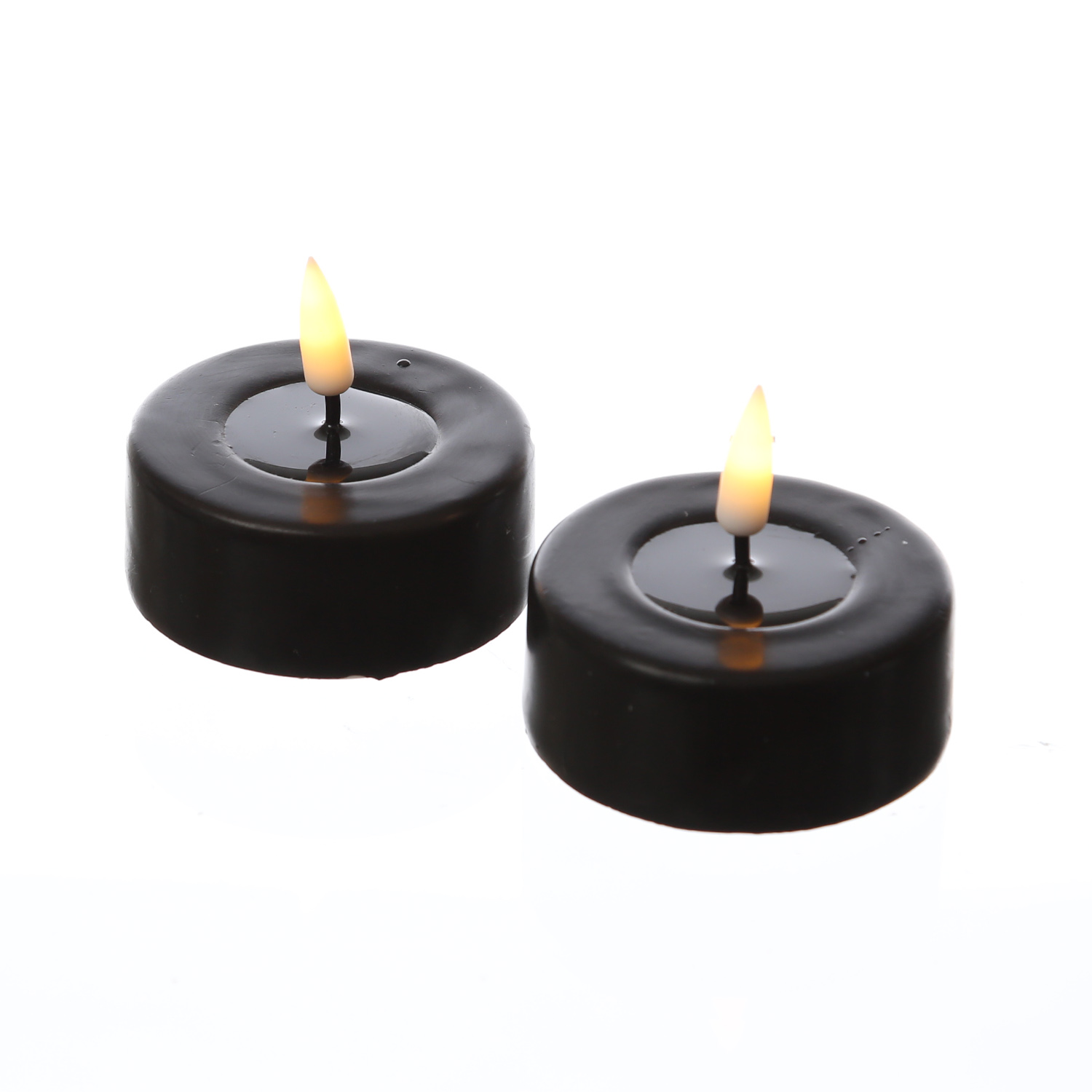 LED Teelichter MIA - Kunststoff - realistische 3D Flamme - D: 6,1cm - schwarz - 2 Stk. LED Teelichter MIA - Kunststoff - realistische 3D Flamme - D: 6,1cm - schwarz - 2 Stk.