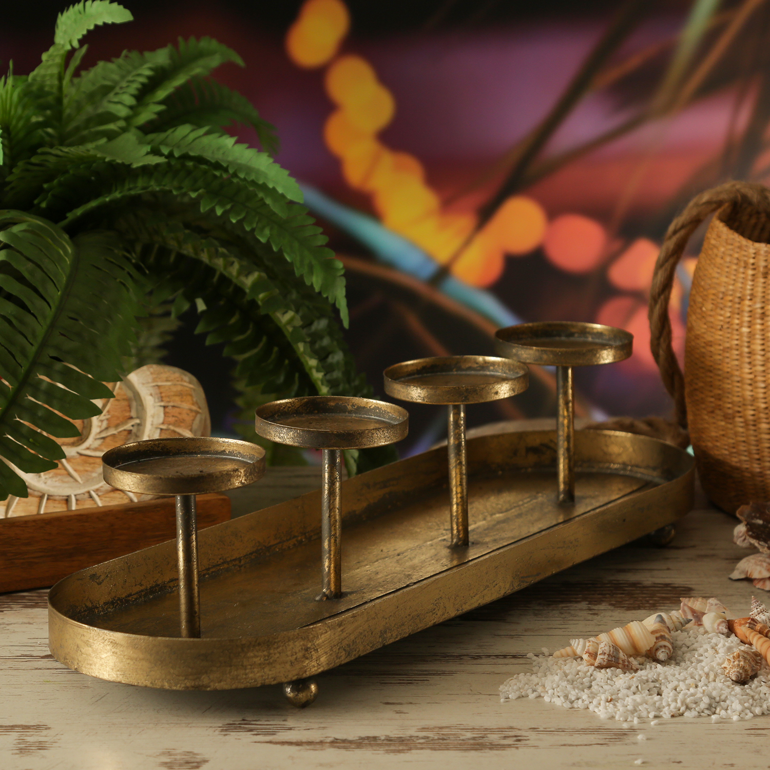 Kerzenhalter Advent - Kerzenständer - Teelichthalter - Eisen - L: 48cm - 4 Kerzenhalterungen - gold Kerzenhalter Advent - Kerzenständer - Teelichthalter - Eisen - L: 48cm - 4 Kerzenhalterungen - gold