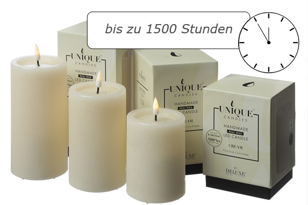 LED Kerzenset UNIQUE - Rustik-Optik - 3 Größen - mit Batterien/Fernbedienung - grün - 3er Set