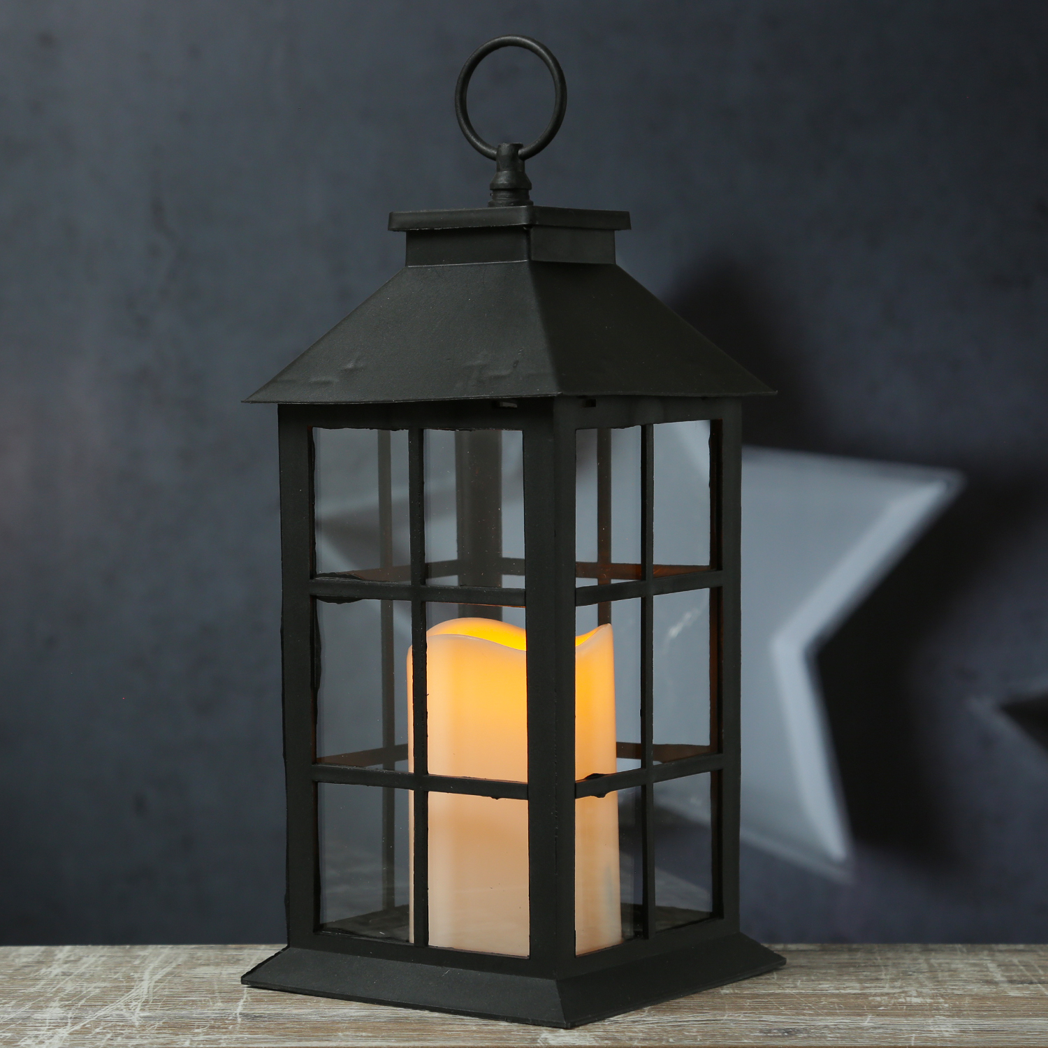 LED Laterne mit Kerze - flackernd - H: 34cm - Timer - Batteriebetrieb - schwarz LED Laterne mit Kerze - flackernd - H: 34cm - Timer - Batteriebetrieb - schwarz