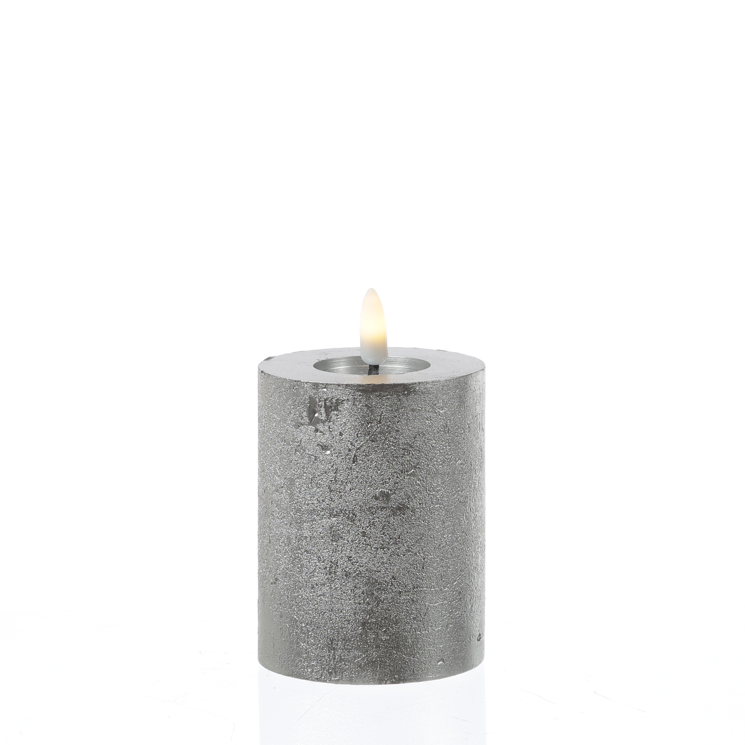 LED Kerze LINA - Rustik-Optik - Echtwachs - 3D Flamme - H: 11cm - D: 7cm - Timer - silber LED Kerze LINA - Rustik-Optik - Echtwachs - 3D Flamme - H: 11cm - D: 7cm - Timer - silber