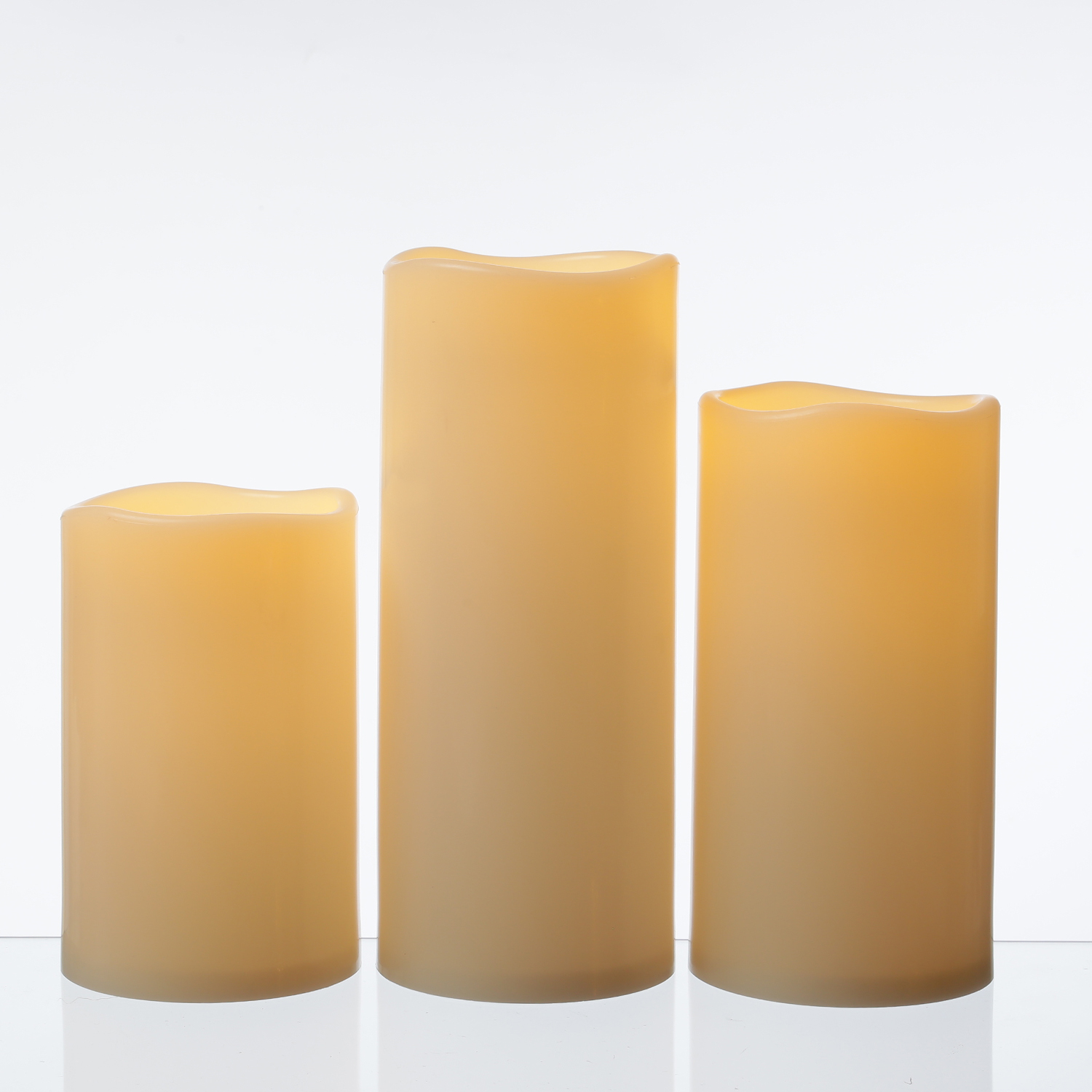 LED Kerzenset XXL - Kunststoff - 3 Größen - D: 12,5cm - Timer - für Außen - creme - 3er Set