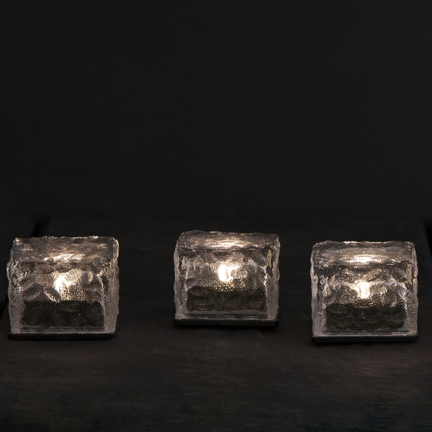 LED Solarkerzen Icecube - Eiswürfelform - warmweiße LED - Lichtsensor - transparent - 3er Set
