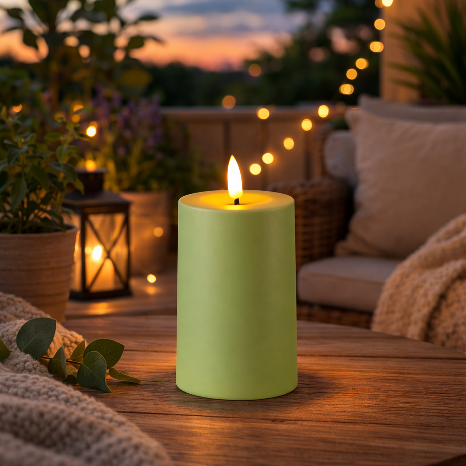 LED Solar Kerze - Outdoorkerze - H: 10cm, D: 7cm - Dämmerungssensor - für Außen - grün