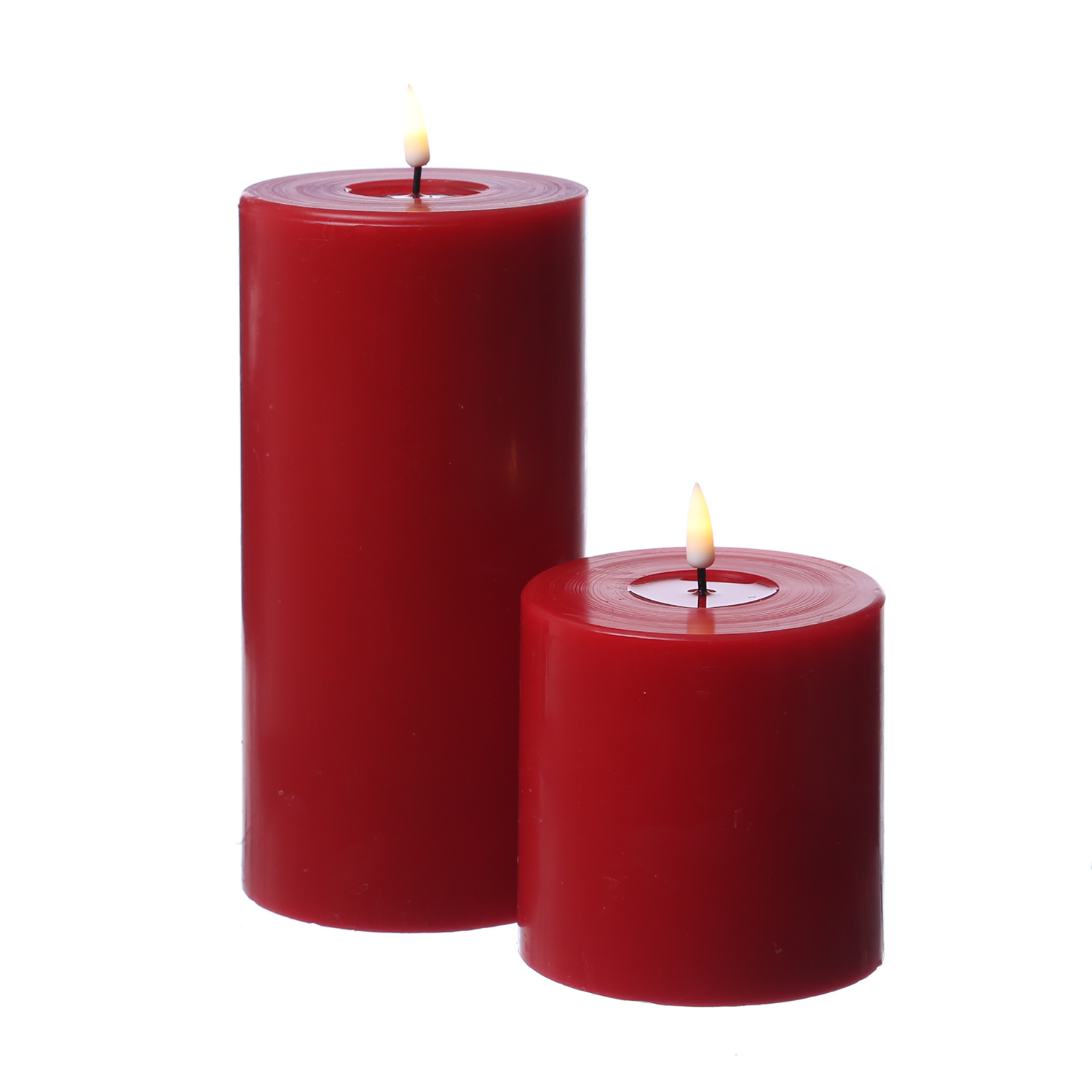 LED Stumpenkerze MIA - Echtwachs - realistische 3D Flamme - H: 20cm - D: 10cm - rot
