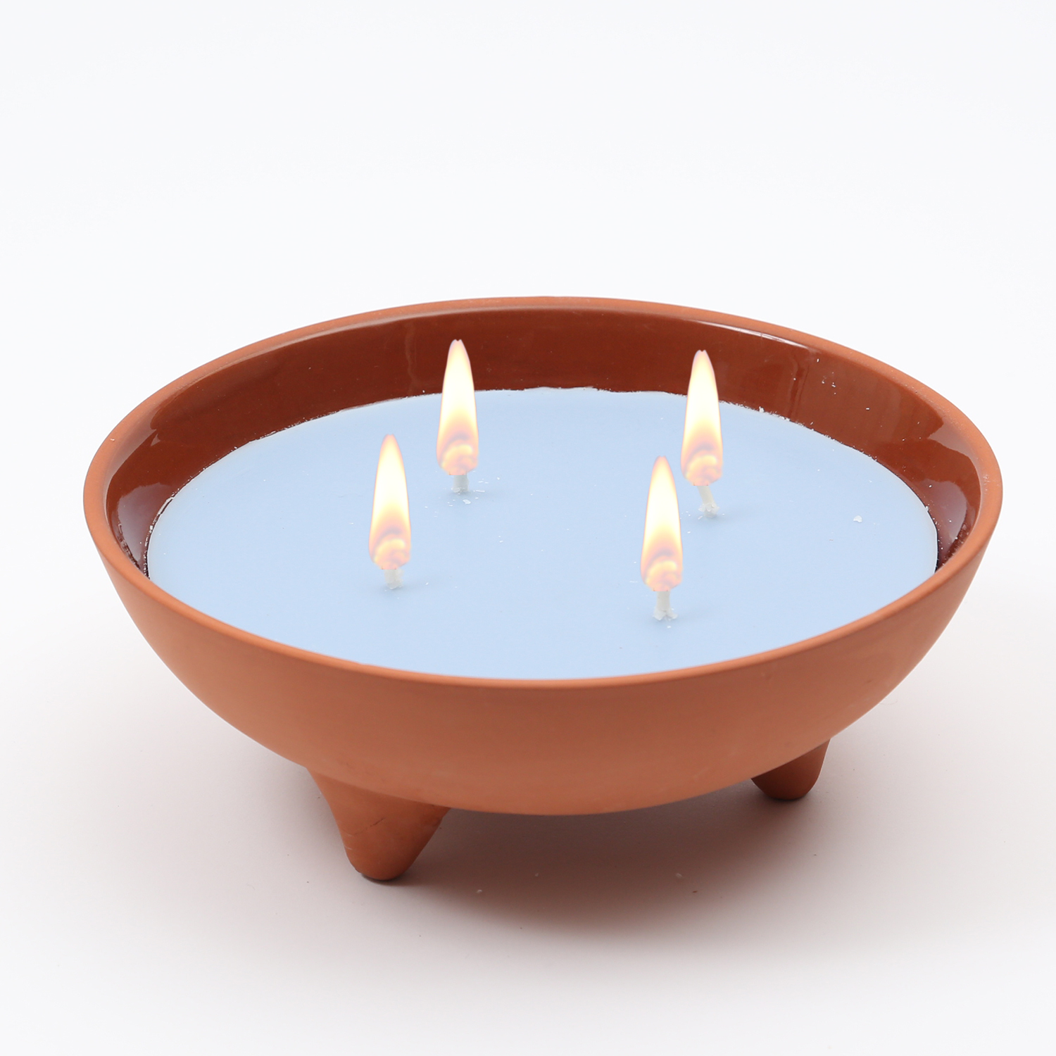 Duftkerze CITRONELLA - Echtwachs in Tonschale - 4 Dochte - gegen Stechmücken - blau