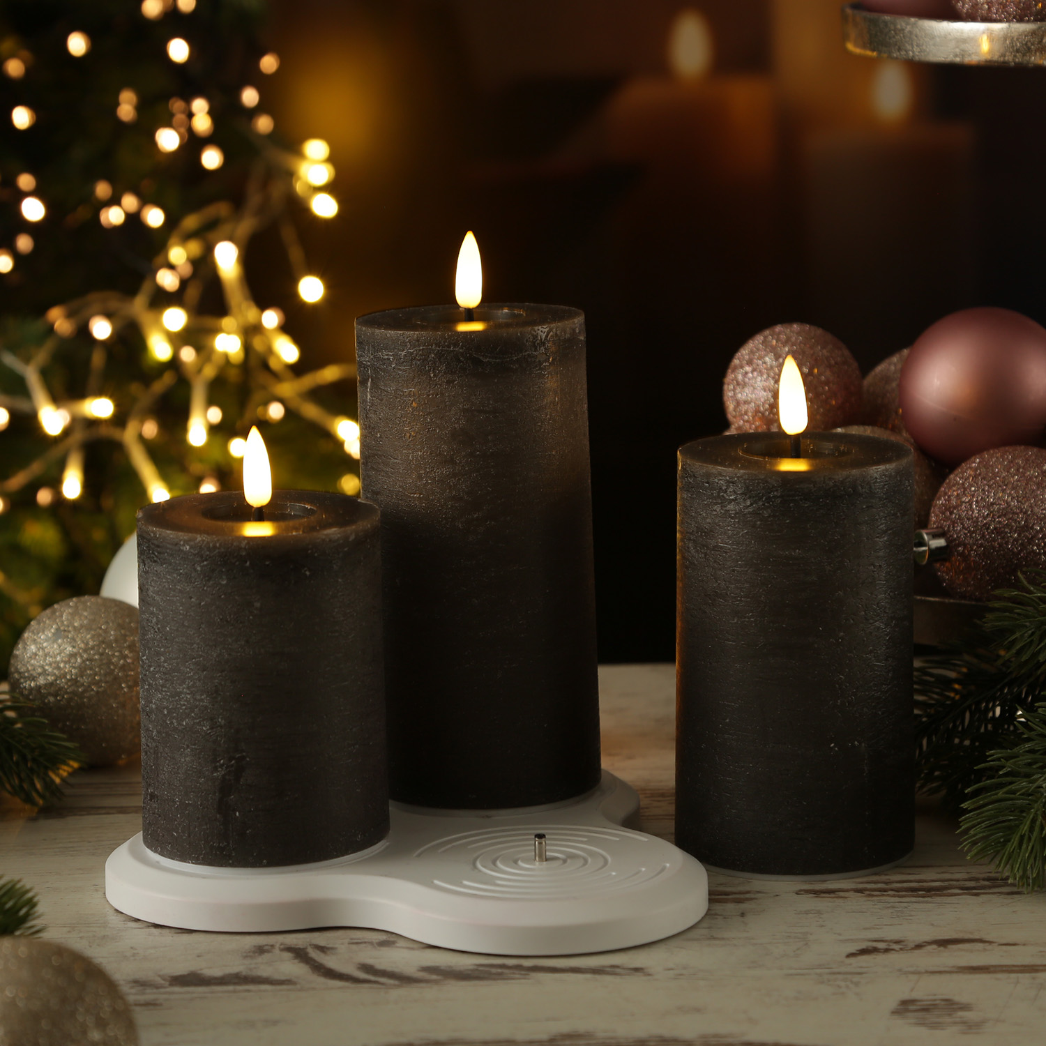 LED Kerzenset MIA - Echtwachs - 4 Größen - inkl. Batterien und Fernbedienung - grau