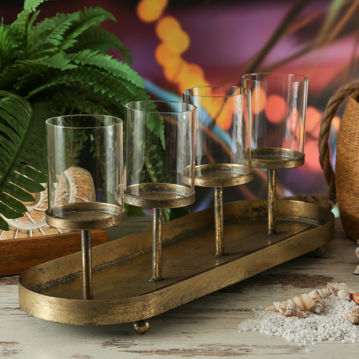 Kerzenhalter Advent - Kerzenständer - Teelichthalter - Eisen - L: 48cm - 4 Kerzenhalterungen - gold Kerzenhalter Advent - Kerzenständer - Teelichthalter - Eisen - L: 48cm - 4 Kerzenhalterungen - gold