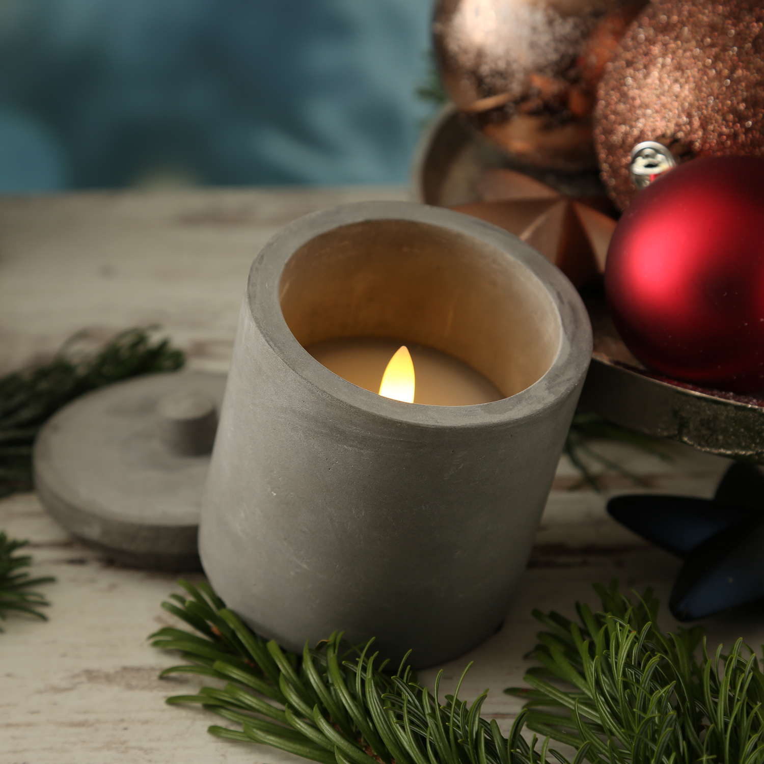 LED Kerzen im Topf - mit Deckel - Betonoptik - Timer - H: 10cm D: 8cm - grau - 3er Set LED Kerzen im Topf - mit Deckel - Betonoptik - Timer - H: 10cm D: 8cm - grau - 3er Set