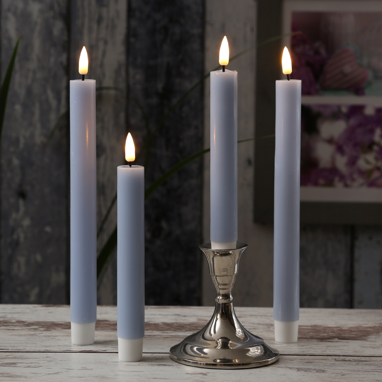 LED Stabkerzen MIA - Echtwachs - realistische 3D Flamme - H: 15cm - hellblau - 2 Stk
