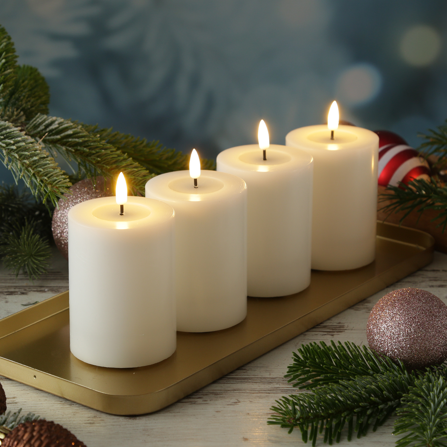 LED Kerzenset MIA - Echtwachs - H: 10cm/D: 7,5cm - mit Batterien/Fernbedienung - weiß - 4er Set LED Kerzenset MIA - Echtwachs - H: 10cm/D: 7,5cm - mit Batterien/Fernbedienung - weiß - 4er Set