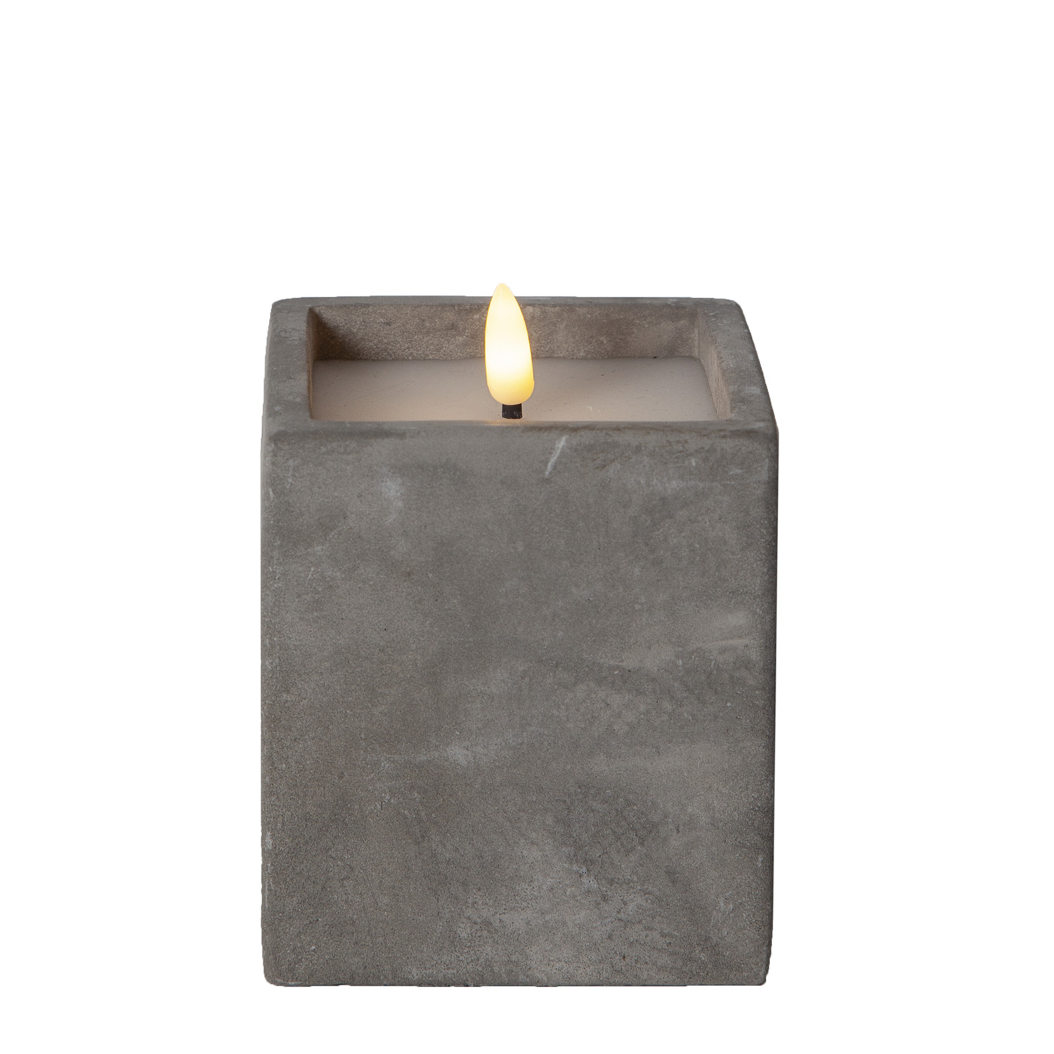 LED Kerze Flamme in Betontoptik - Zement/Echtwachs - flackernde 3D Flamme - Timer - H: 11,5cm - grau