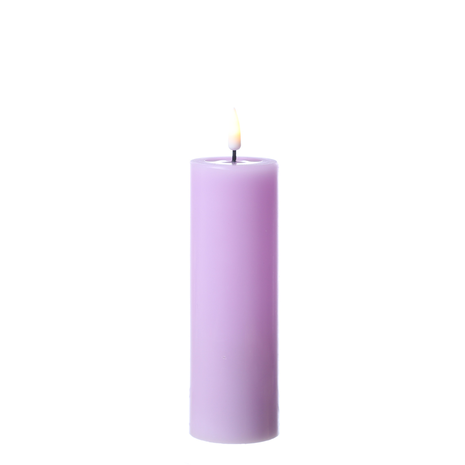 LED Stumpenkerze MIA - Echtwachs - realistische 3D Flamme - H: 15cm - D: 5cm - lavendel