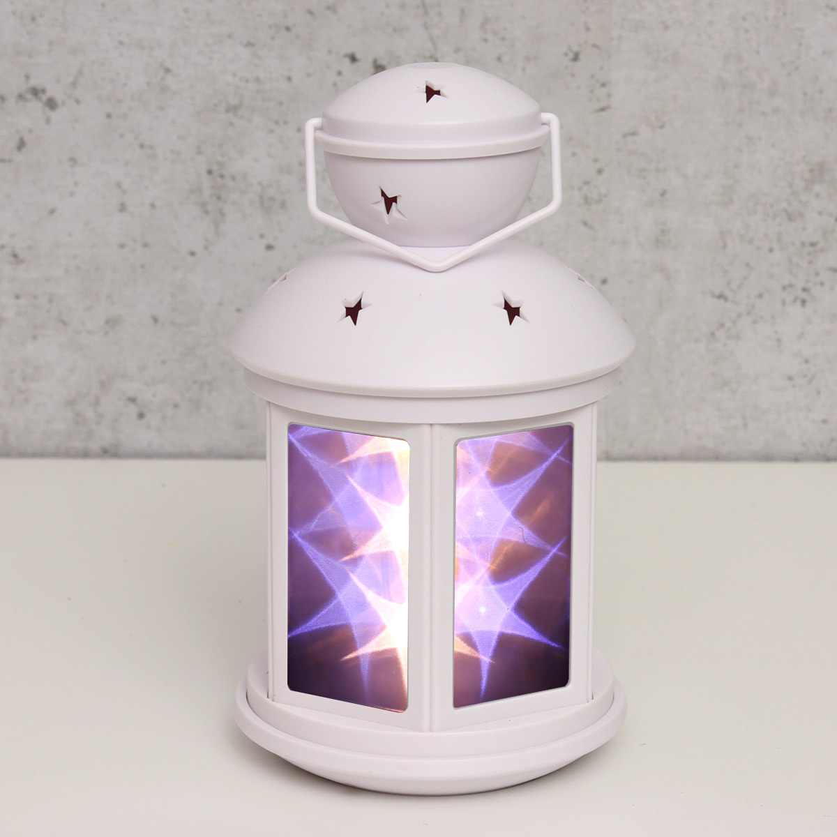 LED Laterne - weiße Sternenmuster - bewegt/Dauerleuchten - H: 22cm - Batteriebetrieb - weiß LED Laterne - weiße Sternenmuster - bewegt/Dauerleuchten - H: 22cm - Batteriebetrieb - weiß