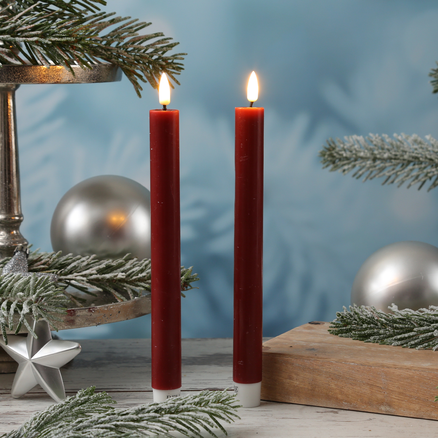 LED Stabkerzen MIA - Echtwachs - realistische 3D Flamme - H: 24cm - bordeauxrot