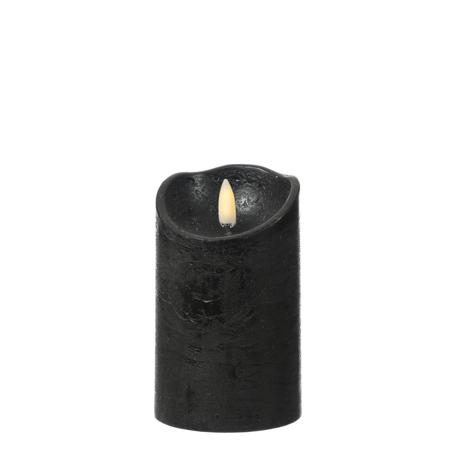 LED Stumpenkerze RUSTIC - Echtwachs - warmweisse 3D Flamme - H- 12-5cm - Batterie - Timer - schwarz