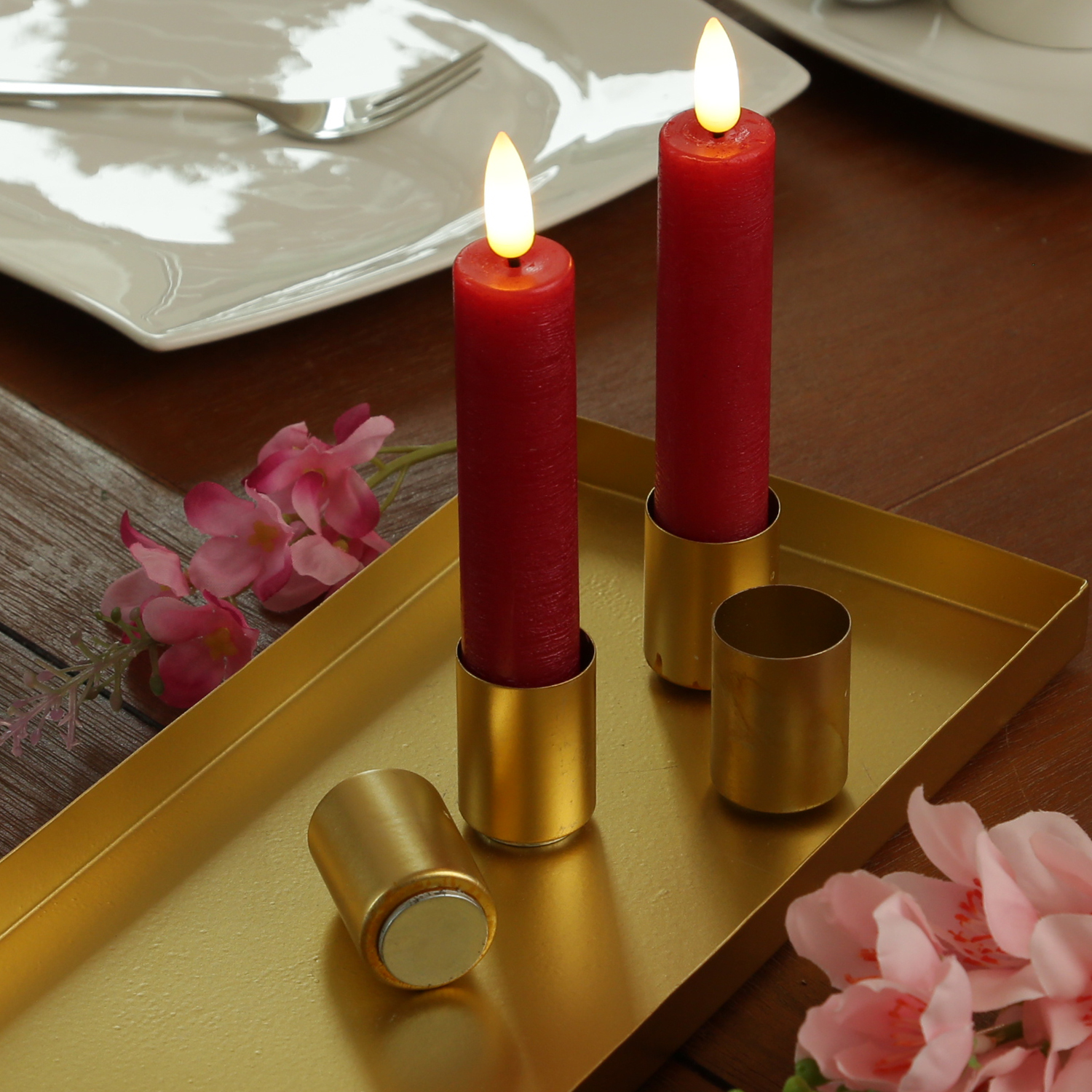 Stabkerzenhalter magnetisch - Kerzenständer für 4 Stabkerzen - Kerzentablett - 29x12cm - gold