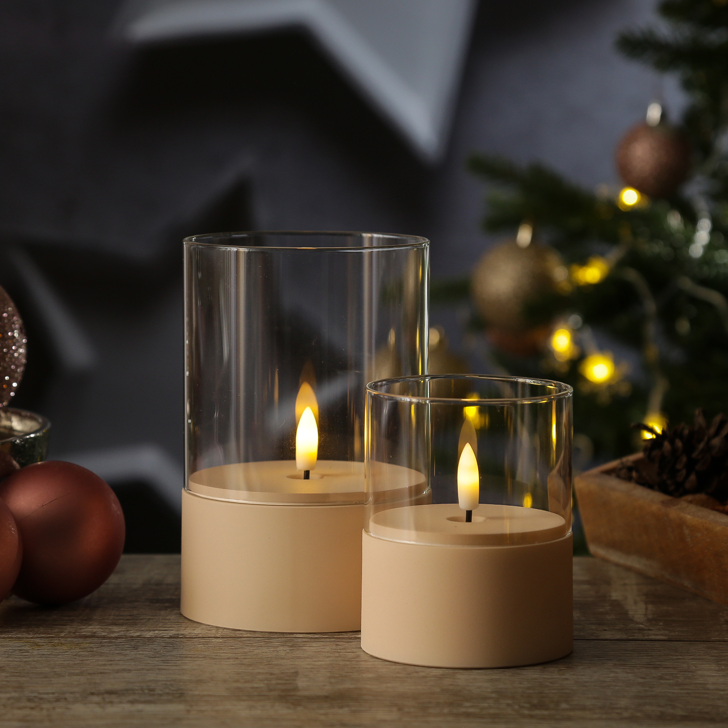 LED Windlicht - LED Kerze im Glas - 3D Flamme - Batteriebetrieb - Timer - H: 15cm - D: 10cm - creme LED Windlicht - LED Kerze im Glas - 3D Flamme - Batteriebetrieb - Timer - H: 15cm - D: 10cm - creme