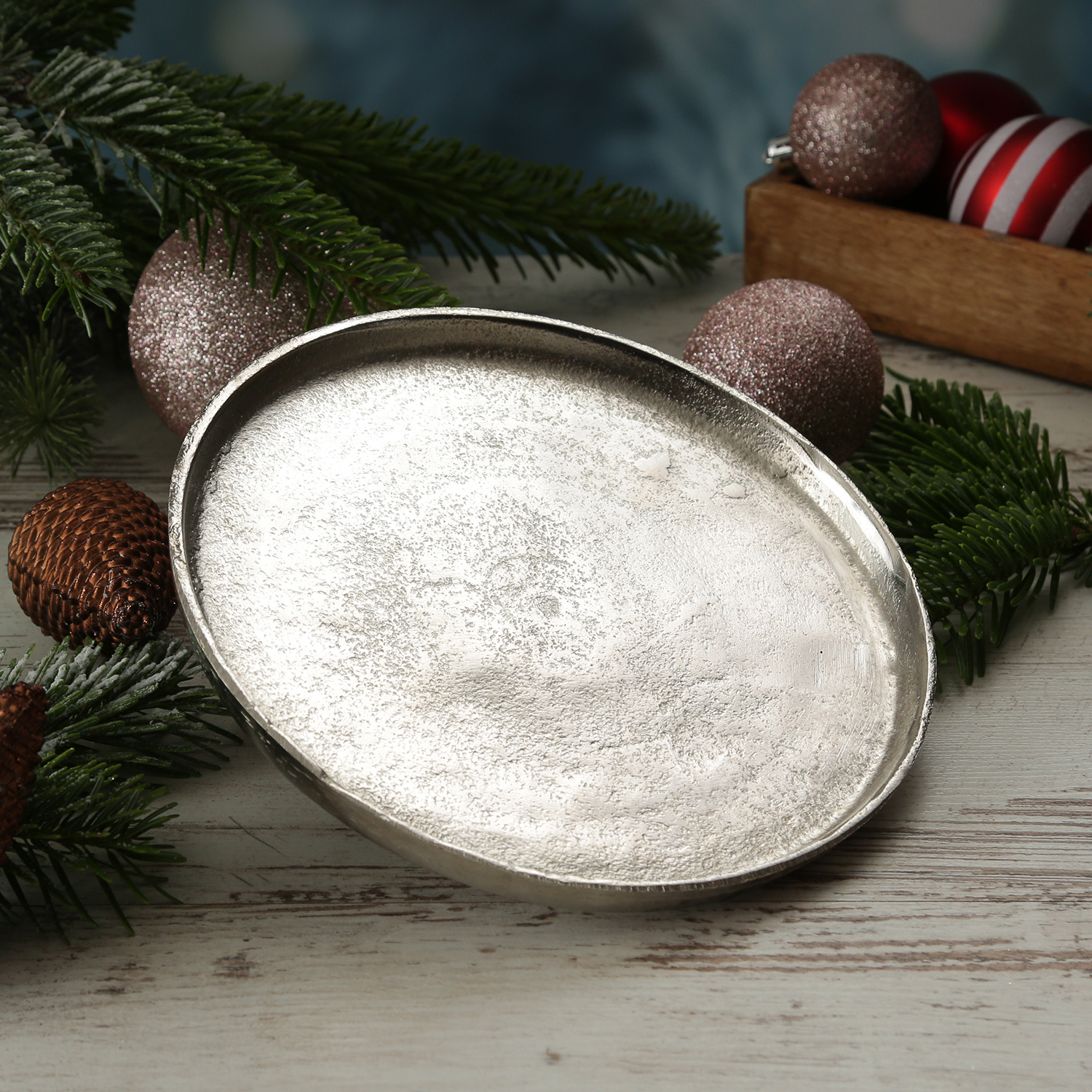 Dekoteller - Dekotablett - Kerzenteller - Aluminium - D: 20cm - rund - silber Dekoteller - Dekotablett - Kerzenteller - Aluminium - D: 20cm - rund - silber