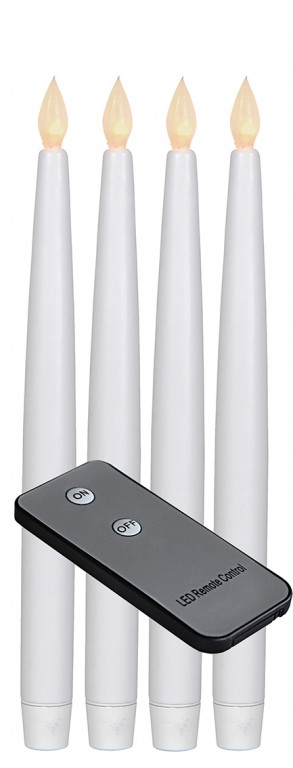 LED-Stabkerze "Paulina"- flackernde LED - H: 28cm - Batteriebetrieb - Fernbedienung - 4er Set - weiß