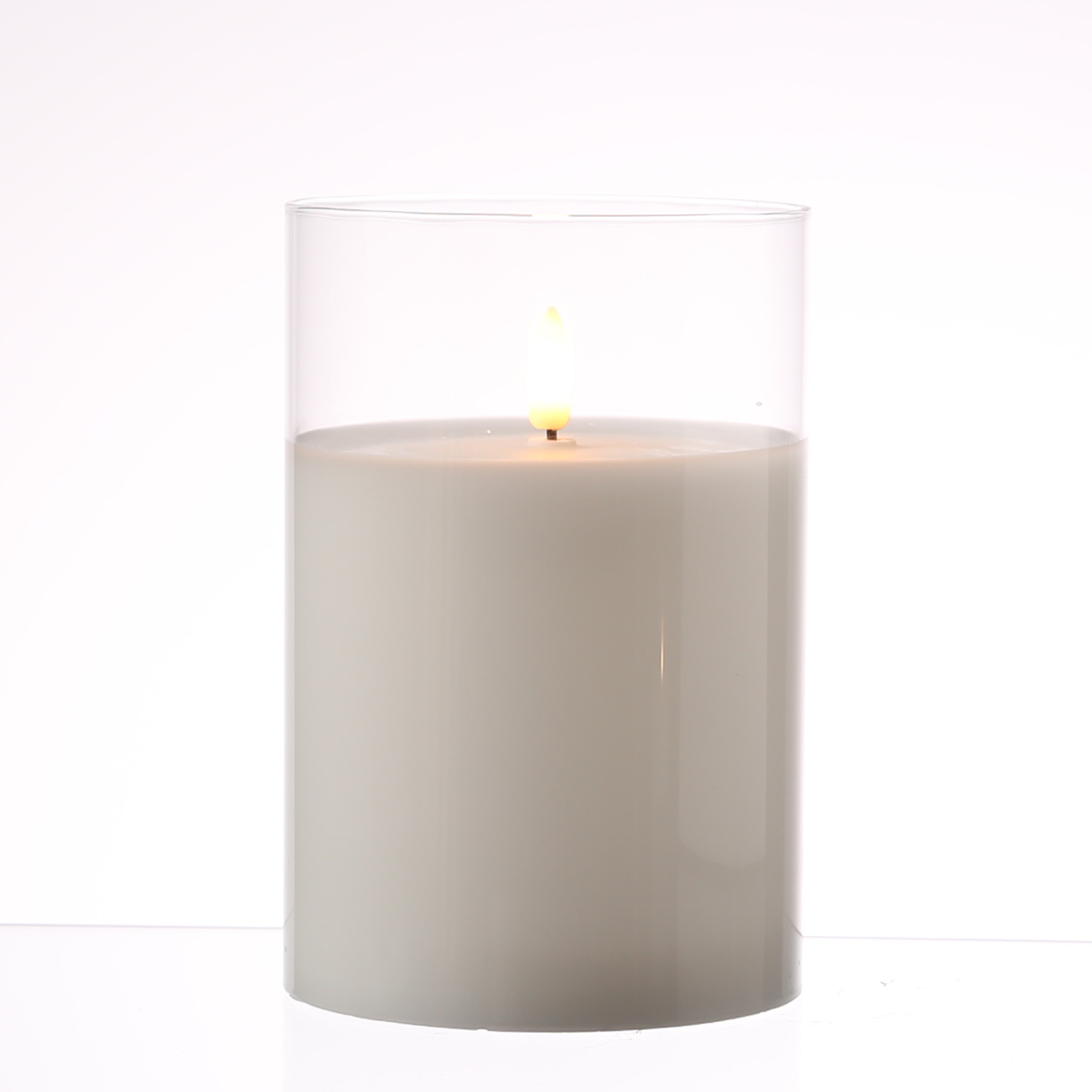 LED Kerze im Glas - Windlicht - Echtwachs - flackernde 3D Flamme - Timer - H: 15cm - D: 10cm - weiß LED Kerze im Glas - Windlicht - Echtwachs - flackernde 3D Flamme - Timer - H: 15cm - D: 10cm - weiß