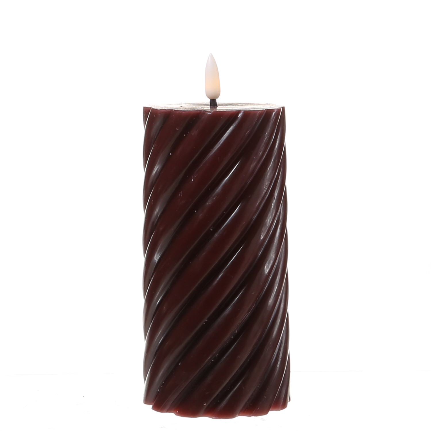LED Stumpenkerze SWIRL - Echtwachs - warmweiße 3D Flamme - H: 17,5cm - Batterie - Timer - weinrot
