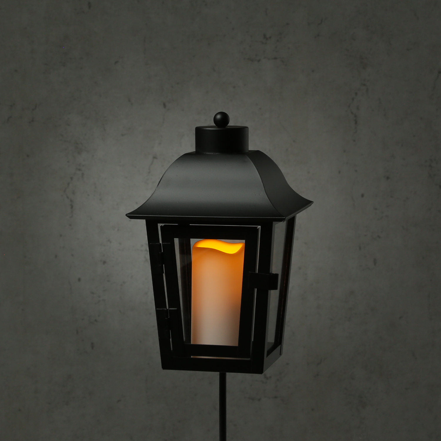 Grablaterne mit Mini LED Kerze - Grablampe mit 2 wechselbaren Spitzen/Erdspieß - H: 51cm - schwarz