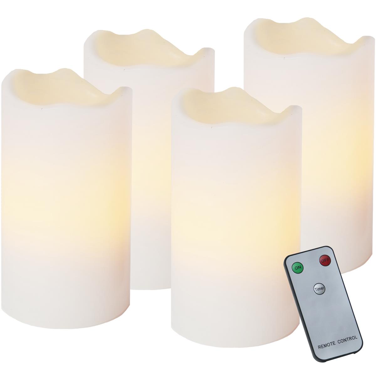LED Kerzenset - Echtwachs - flackernde LED - Timer - Fernbedienung - weiß - 4er Set LED Kerzenset - Echtwachs - flackernde LED - Timer - Fernbedienung - weiß - 4er Set