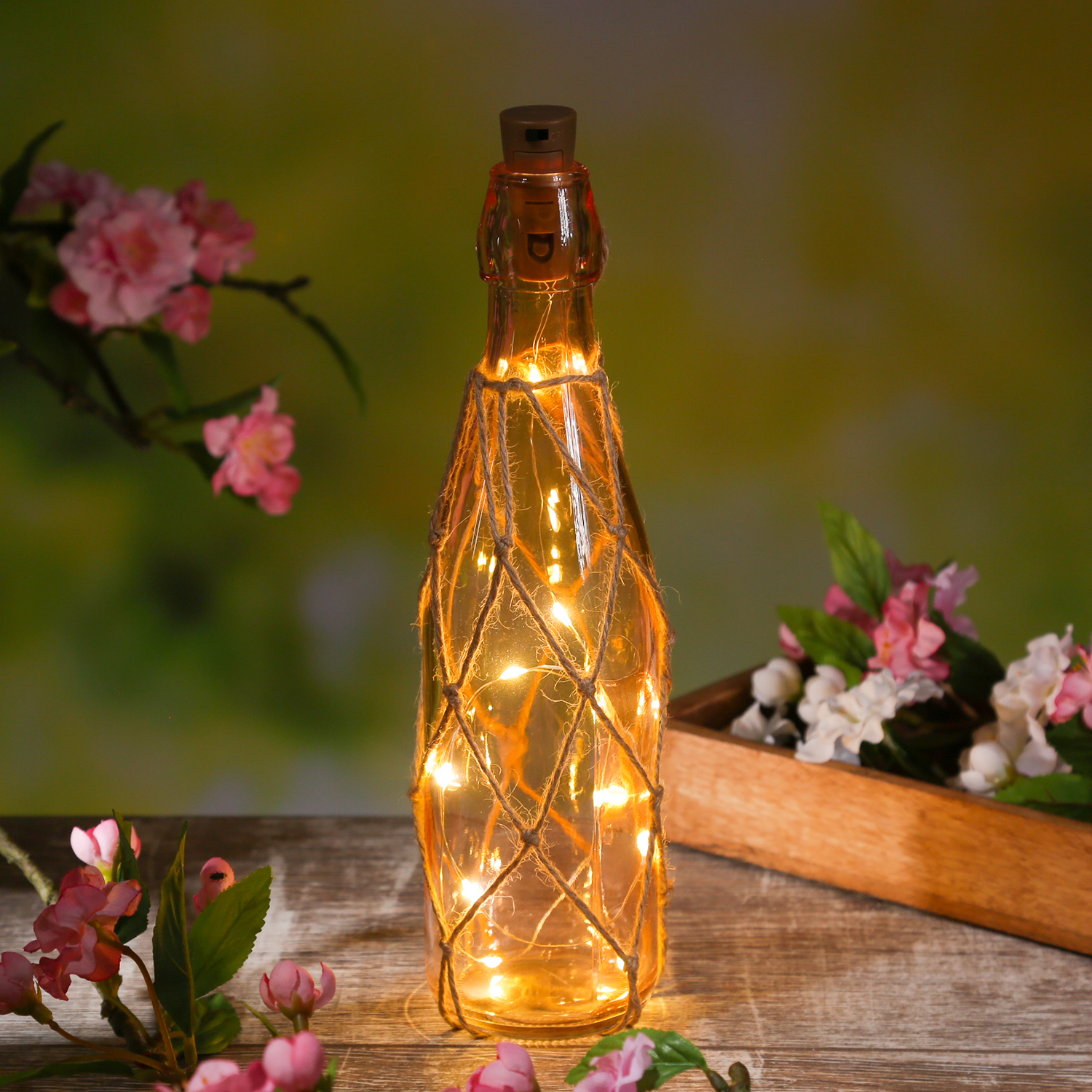 LED Dekoflasche mit Juteseil und LED Drahtlichterkette - Leuchtflasche - H: 28cm - hellrosa LED Dekoflasche mit Juteseil und LED Drahtlichterkette - Leuchtflasche - H: 28cm - hellrosa