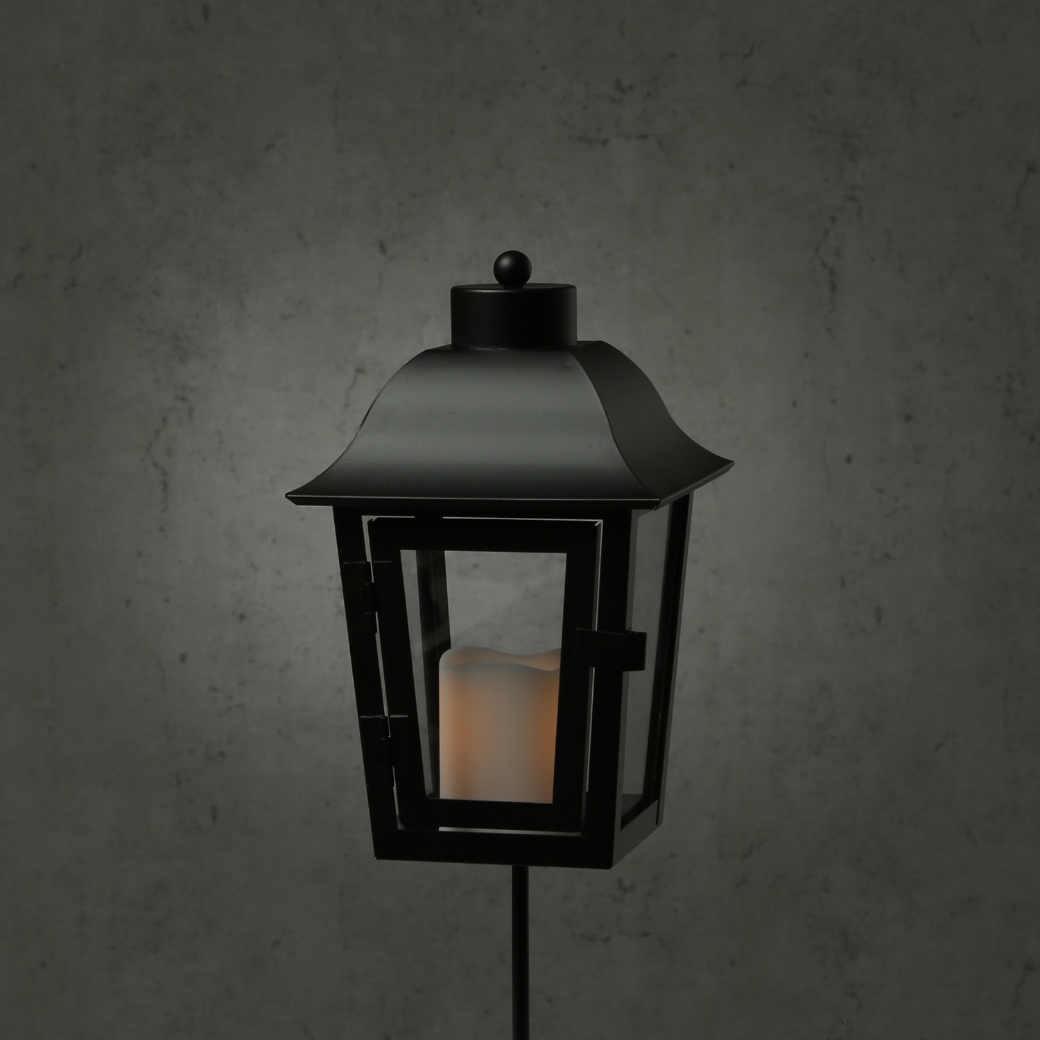 Grablaterne mit Mini LED Kerze - Grablampe mit 2 wechselbaren Spitzen/Erdspieß - H: 51cm - schwarz