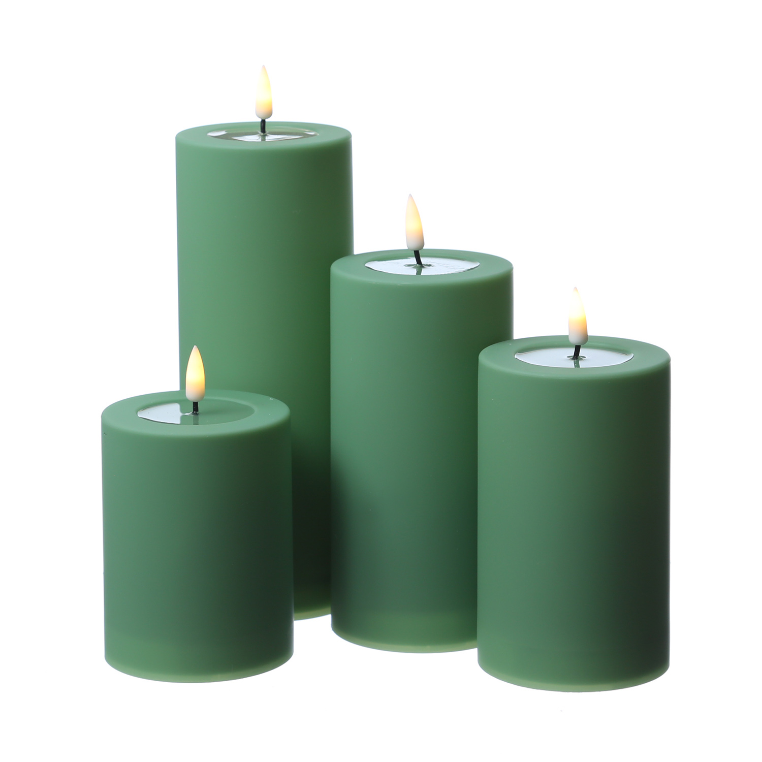 LED Stumpenkerze MIA - Kunststoff - realistische 3D Flamme - H: 20cm - outdoor - grün LED Stumpenkerze MIA - Kunststoff - realistische 3D Flamme - H: 20cm - outdoor - grün