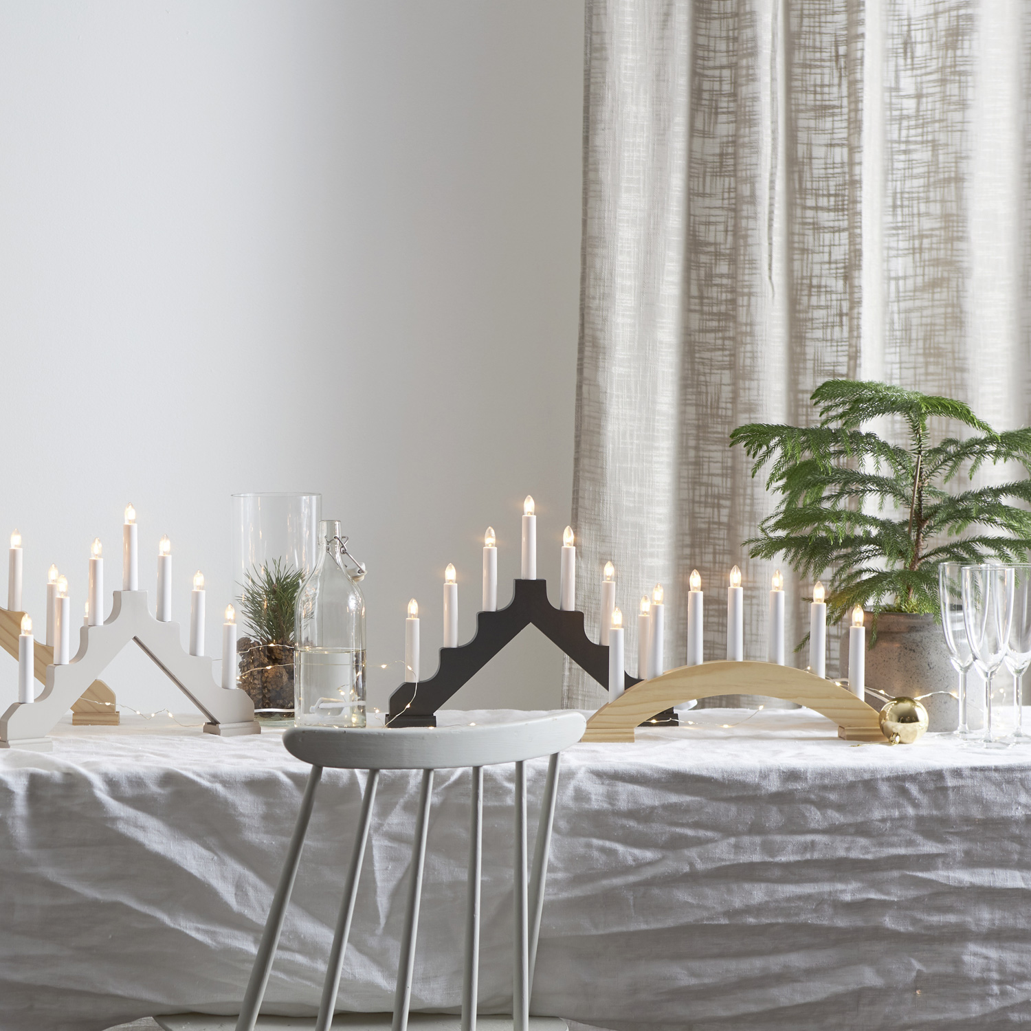 Lichterbogen Bea - 7flammig - warmweiße Birnchen - L: 39cm, H: 22cm - Schalter - natur