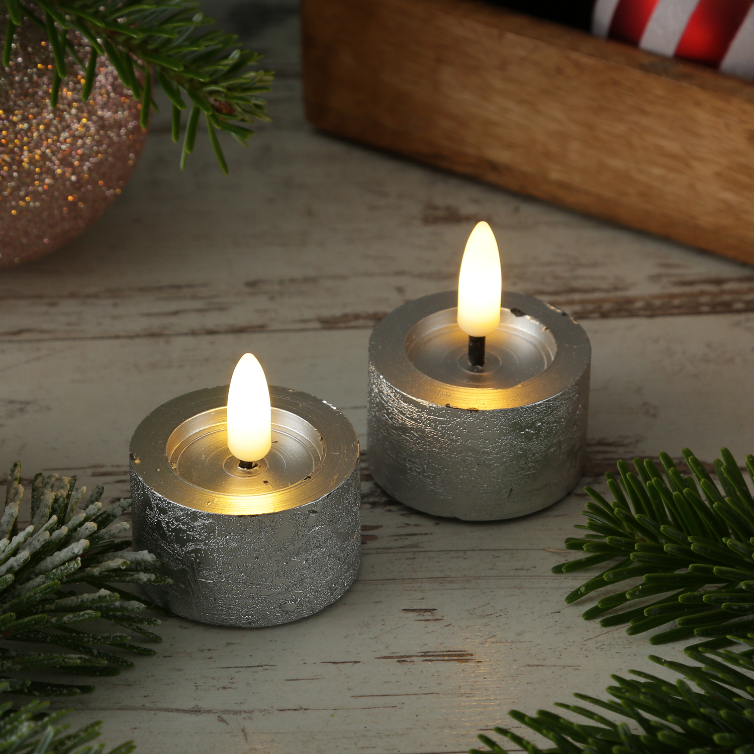 LED Teelichter LINA - Rustik-Optik - Echtwachs - Timer - mit Batterien - D: 4,4cm/H: 5cm - 2St.