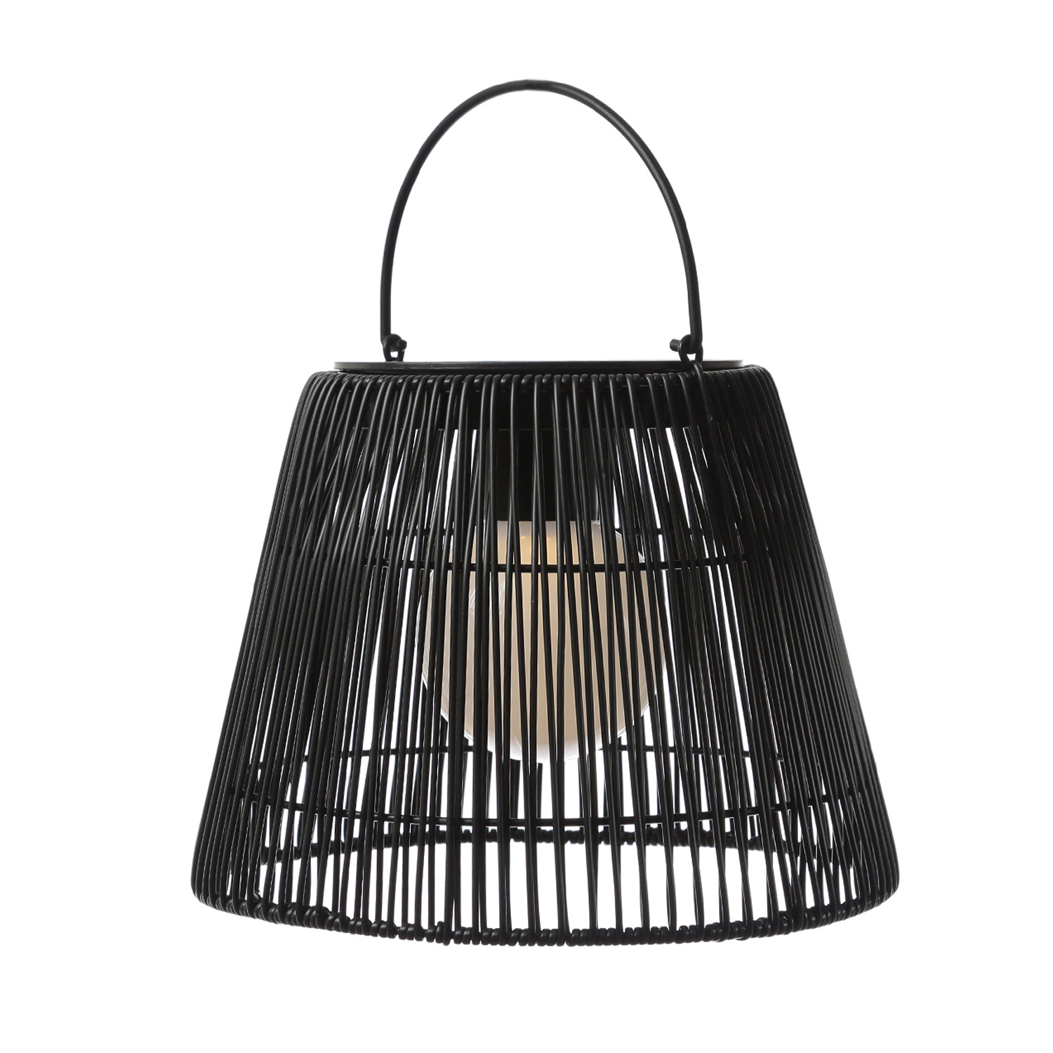 LED Solar Laterne-Haengeleuchte - Rattanoptik  - warmweisse LED - H- 22cm - Lichtsensor - schwarz LED Solar Laterne-Haengeleuchte - Rattanoptik  - warmweisse LED - H- 22cm - Lichtsensor - schwarz