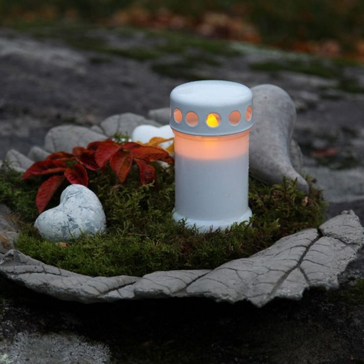 LED Grablicht/Grabkerze Pusteblume - bis 2500 Stunden - H: 12cm, D: 7cm - Timer