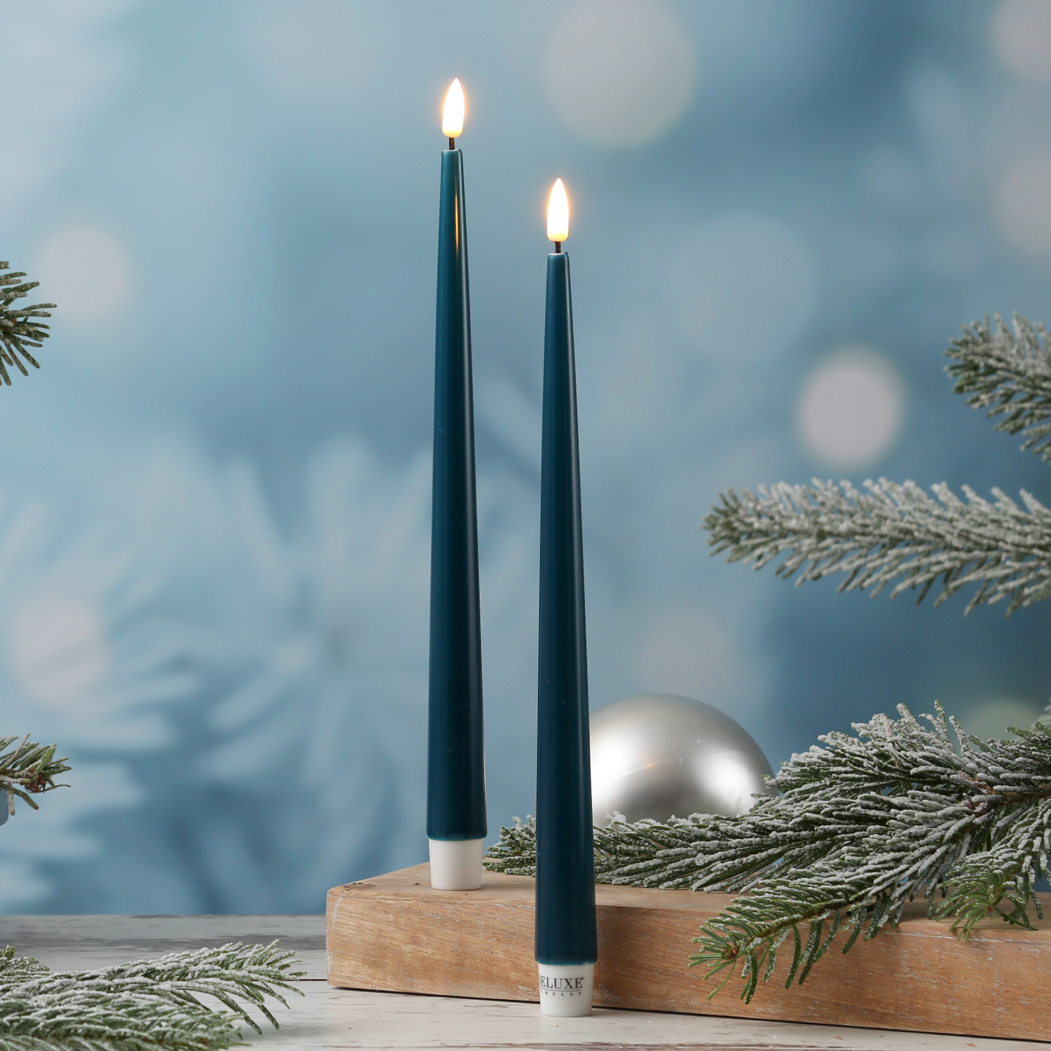 LED Stabkerzen ELLA - Echtwachs - realistische 3D Flamme - H: 28cm - petrol - 2 Stück