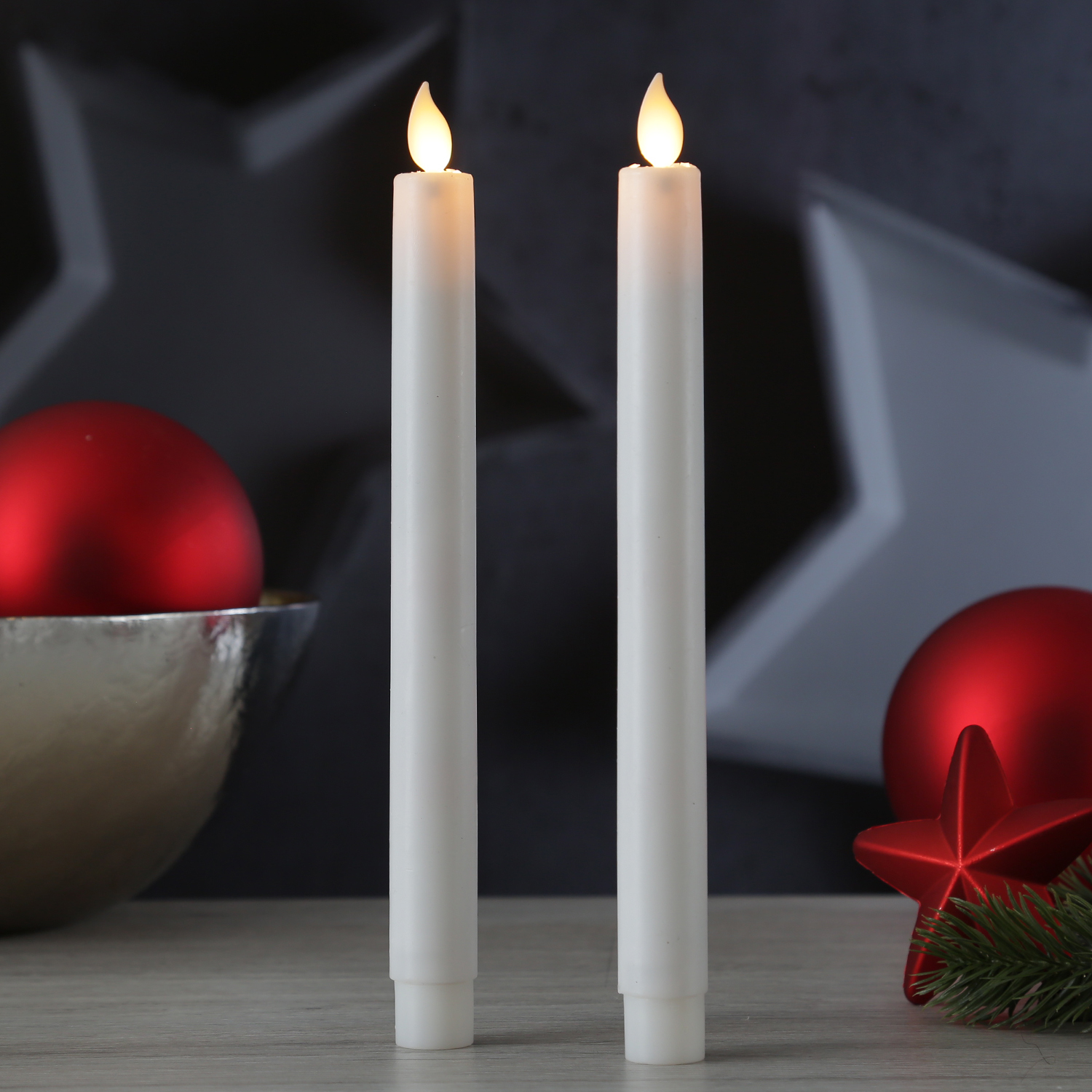 LED Stabkerzen - Kunststoff - bewegliche Flamme - Timer - H: 24cm - weiß - 2er Set LED Stabkerzen - Kunststoff - bewegliche Flamme - Timer - H: 24cm - weiß - 2er Set