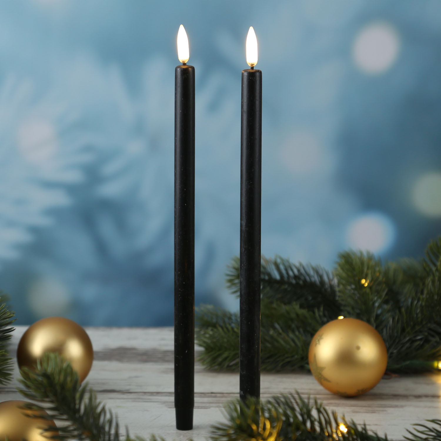 LED Stabkerzen THEA - dünne Tafelkerzen - Echtwachs - H: 25cm - D: 1,3cm - schwarz - 2 Stück LED Stabkerzen THEA - dünne Tafelkerzen - Echtwachs - H: 25cm - D: 1,3cm - schwarz - 2 Stück