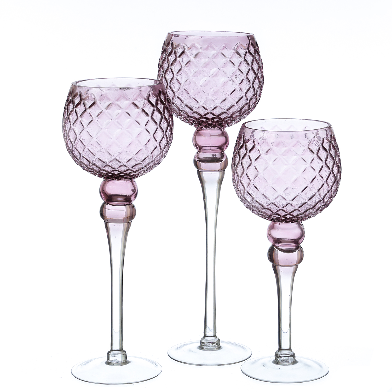 Kerzenhalter Kelch - Windlicht - Glas - H: 30,5cm/34,5cm/40cm - rosa - 3er Set